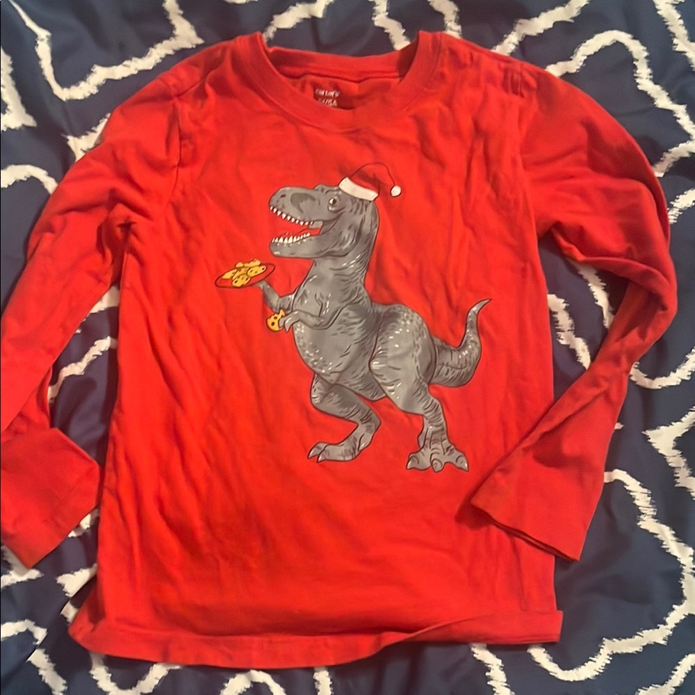 Cat & Jack Red and Gray Long Sleeve Tee with Dinosaur Graphic